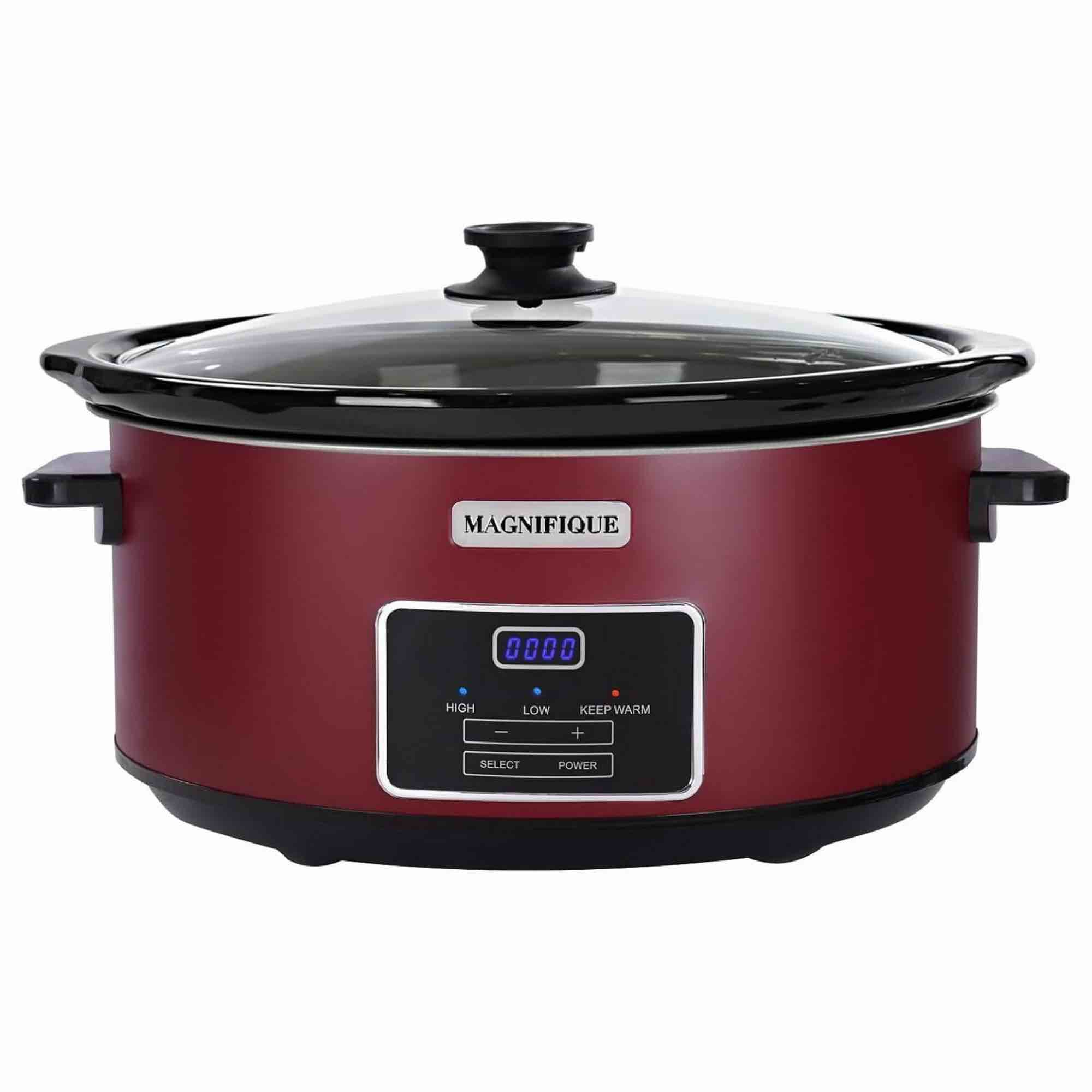 Magnifique 8 Quart Programmable Slow Cooker, Kitchen Appliances, Perfect Kitchen Small Appliance for Family Dinners, Red Stainless Steel