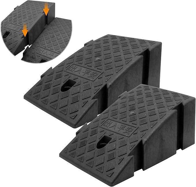 YYDS Curb Ramp, 6" Rise Height 2 Pack,Heavy Duty Plastic Ramps,Interlock Curb Ramps for Driveway,Threshold Ramp for Sidewalk,Driveway,Car, Scooter, Bike, Motorcycle (6 inch high)