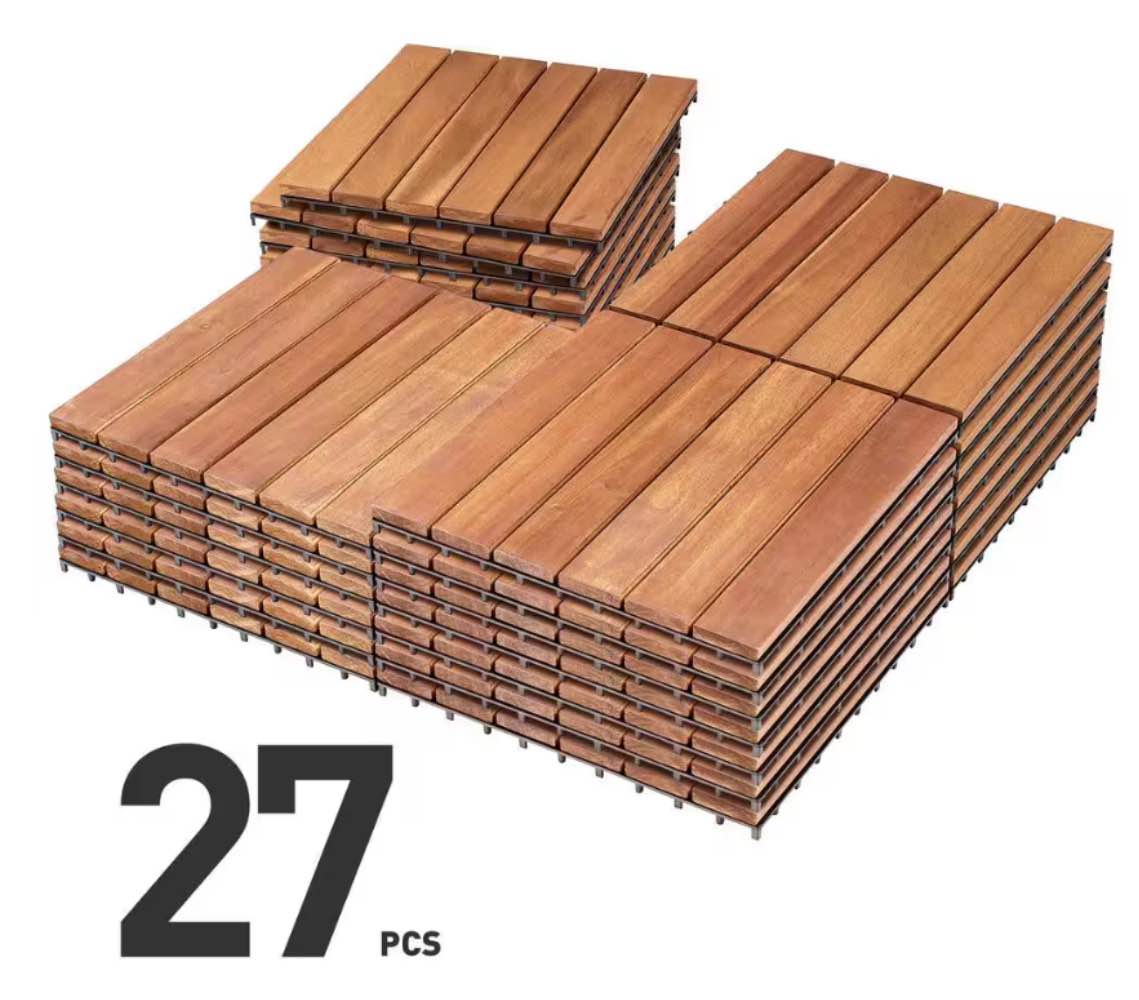 12 in. x 12 in. x 1 in. Solid Acacia Wood Interlocking Patio Deck Tiles for Indoor and Outdoor (27-Pieces