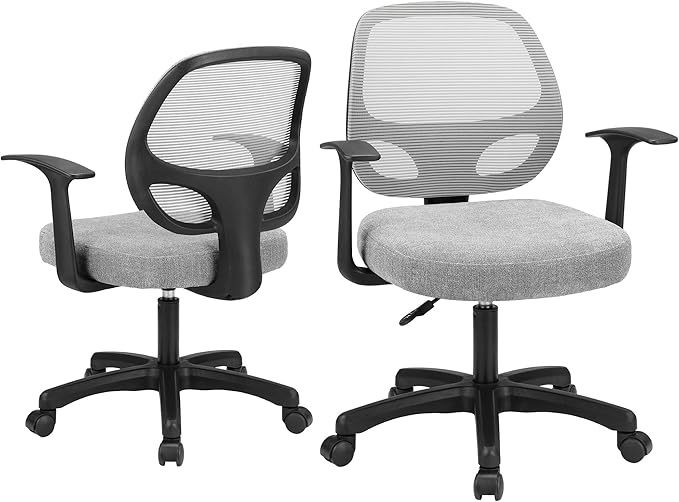  primeZone Mid-Back Small Office Chair - Adjustable Ergonomic Desk Chair, 360° Swivel Home Computer Chair ith Armrests & Lumbar Support, Comfortable Mesh Seat Cushion, 300lb Capacity, Black