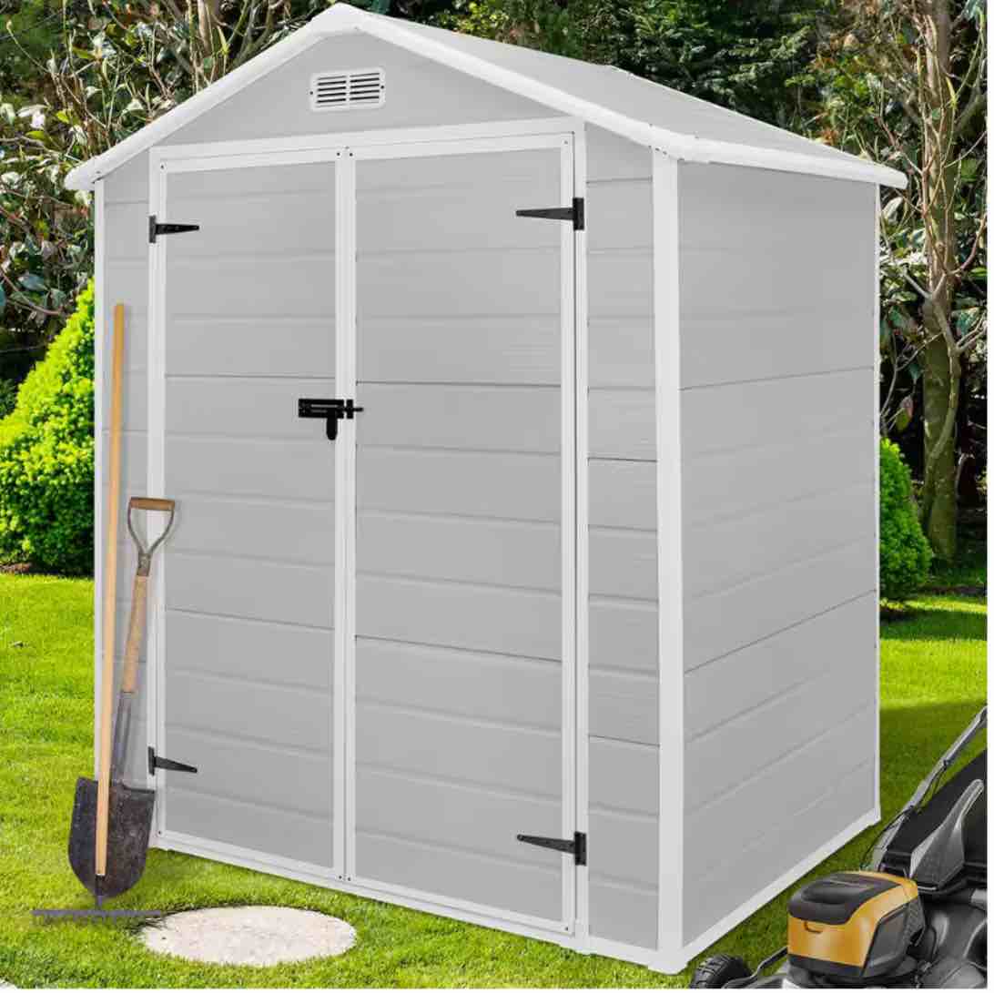 Gray 6 ft. W x 4 ft. D All-Weather Resin Patio Outdoor Plastic Storage Shed with Window & Reinforced Floor