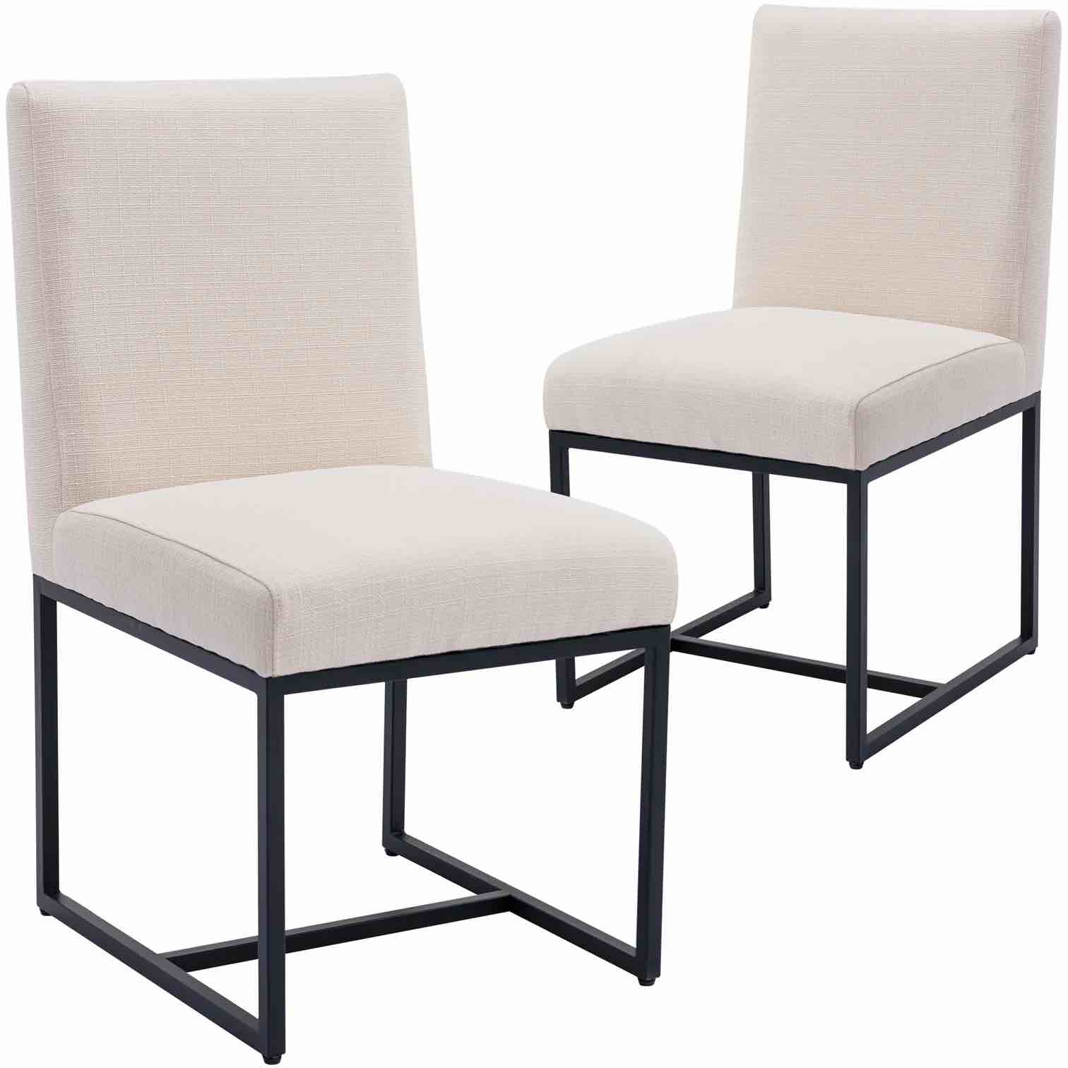 RIVOVA Set of 2 Linen Upholstered Dining Room Chairs, Mid Century Modern Fabric Chair for Dining Room with Metal Legs