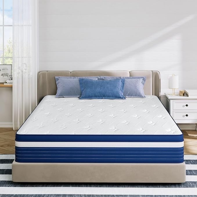 TXO Twin Size Mattress, 10 Inch Hybrid Mattress with Individual Pocketed Coil Springs and High Density Foam, Edge Support, Motion Isolation, Pressure Relief, Plush Twin Mattress in a Box
