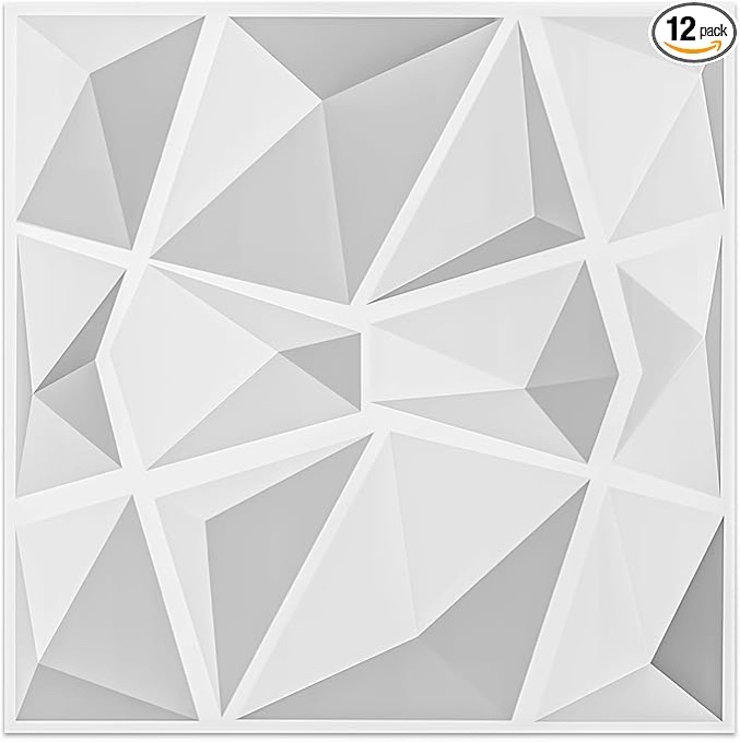 STICKGOO Black 3D Wall Panels Peel and Stick, Diamond Design Textured PVC Wall Panels, 19.7''x19.7'' Modern Accent Wall Panels for Bedroom Office, Adhesive Included