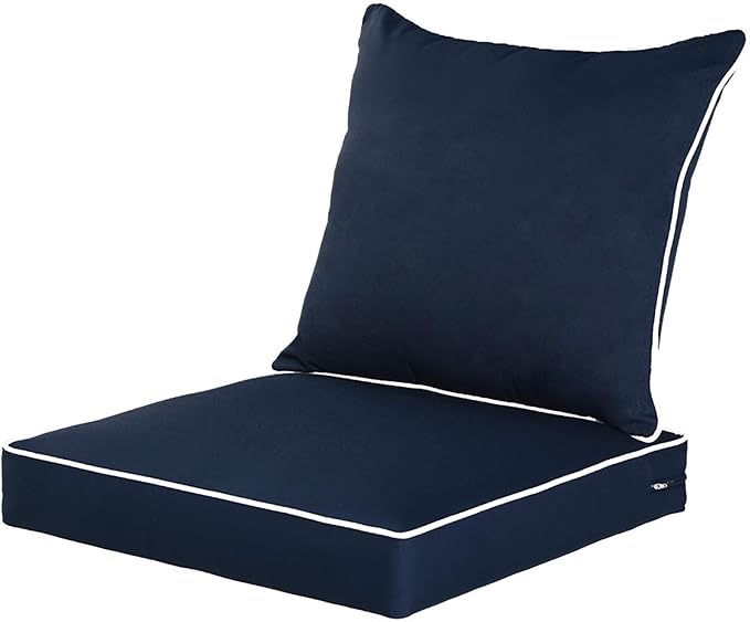 QILLOWAY Outdoor/Indoor Furniture Cushions Set,Replacement Deep Seat Cushion for All Weather Patio Chair Furniture (Navy Blue)