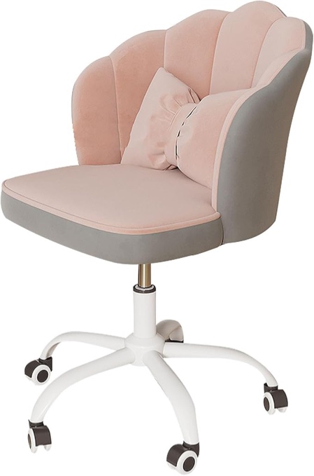 Petal Shaped Design Backrest Desk Chair Ergonomic Office Chair with Adjustable Headrest & Lumbar Support, Swivel Mid Back Computer Chair, Breathable Velvet