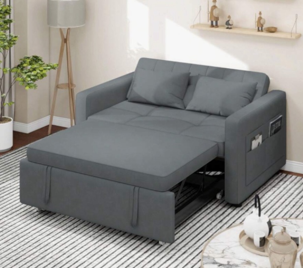 55'' Convertible Sofa Bed, 3-In-1 Multi-Functional Velvet Sleeper Pull-Out Couch, Loveseat Bed Chaise Lounge With Adjustable Backrest And Pillows For Living Room Apartment Small Space