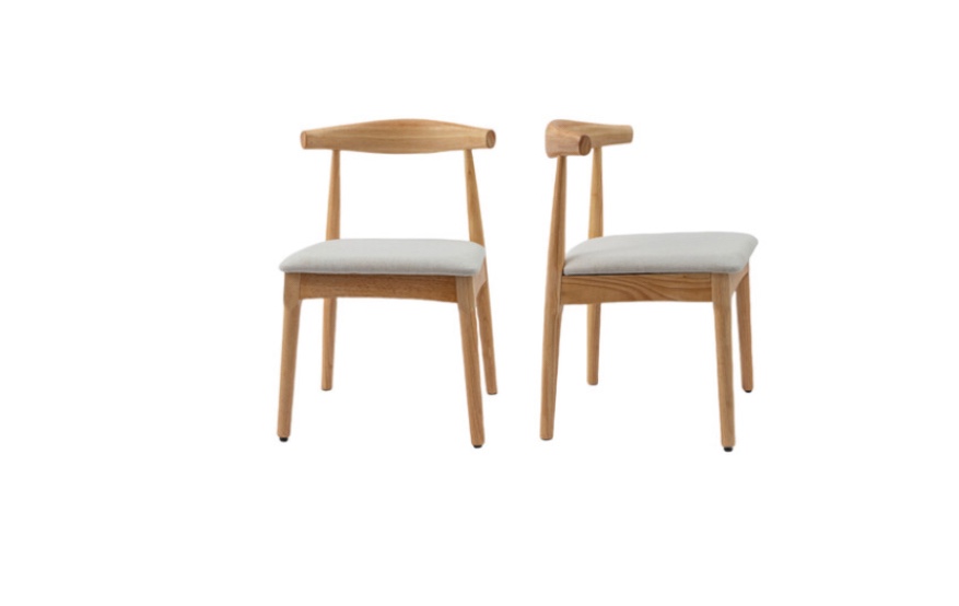 Mid Century Dining Room Chairs Set of 2,Wood and Fabric Upholstered Four Dining Chairs,Nature Frame and Beige Cushion