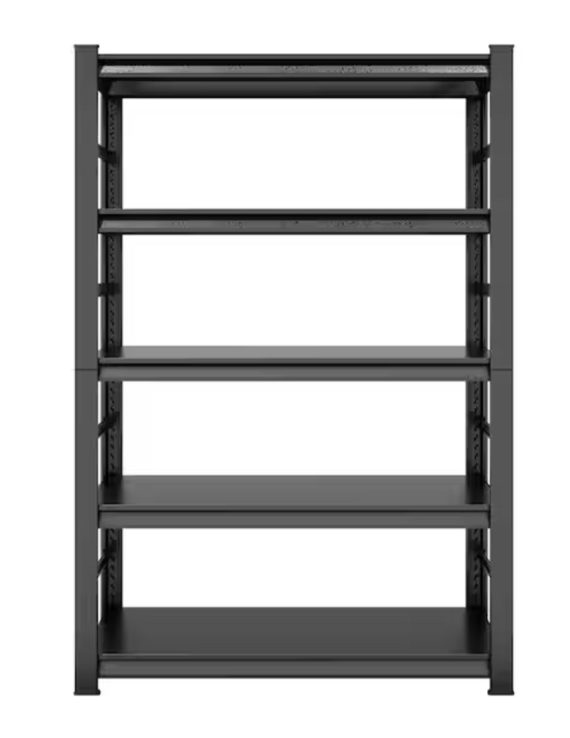 Black 78 in. H 5-Tier Heavy-Duty Metal Pantry Organizer with Adjustable Shelves