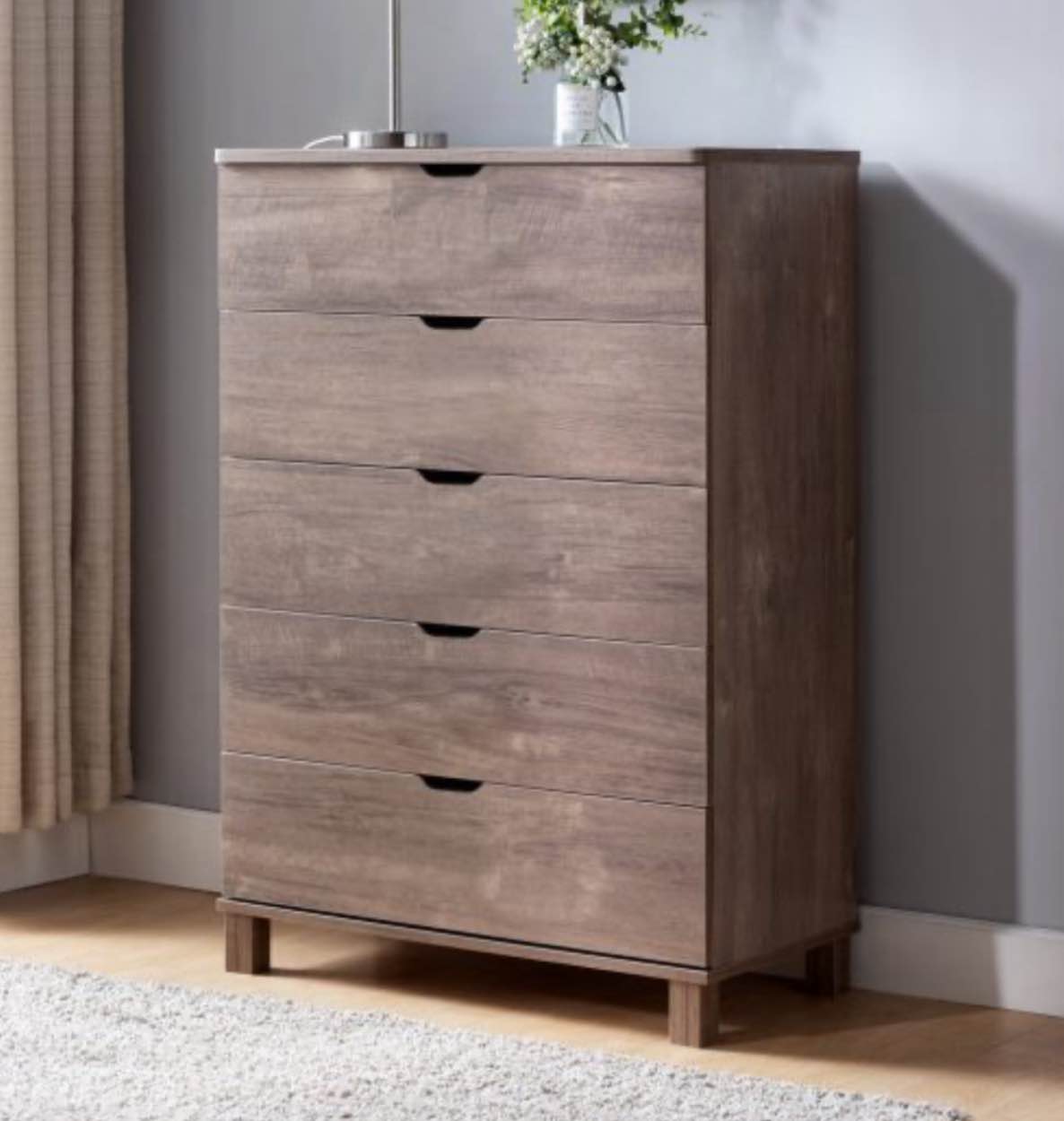 5 Drawer Chest Hazelnut Finish With Curved Cutout Handles And Ample Storage (Y2206)