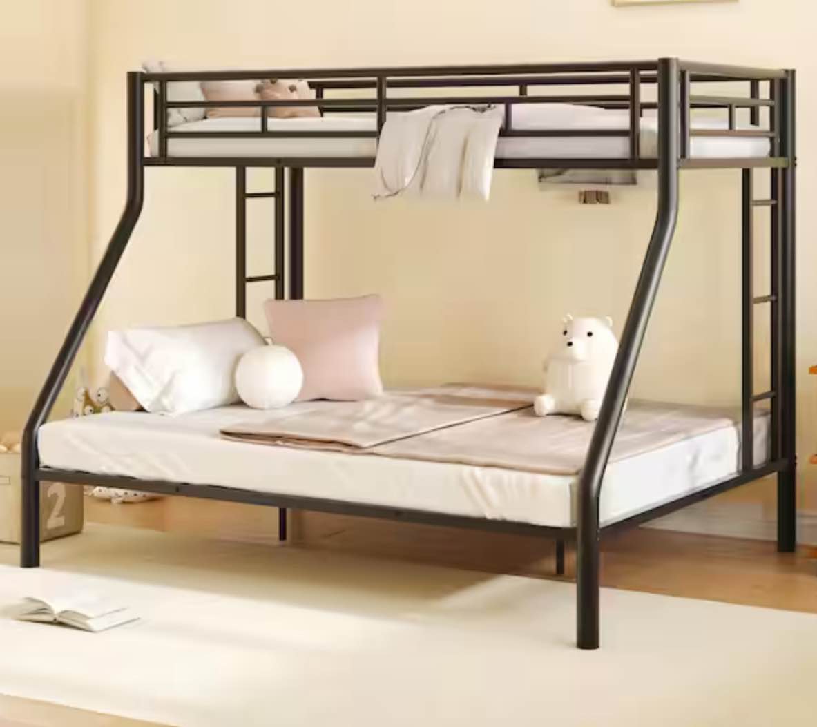 Silver Twin XL Over Queen Metal Bunk Bed with 2-Side Ladders