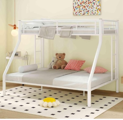 ATY Metal Bunk Bed Twin XL Over Queen, Sturdy Bedframe w/ 2 Safety Side Ladder and Full Length Guardrail, Save Space for Kids Bedroom, Dorm, 83" L x 41.4" W x 63" H, White