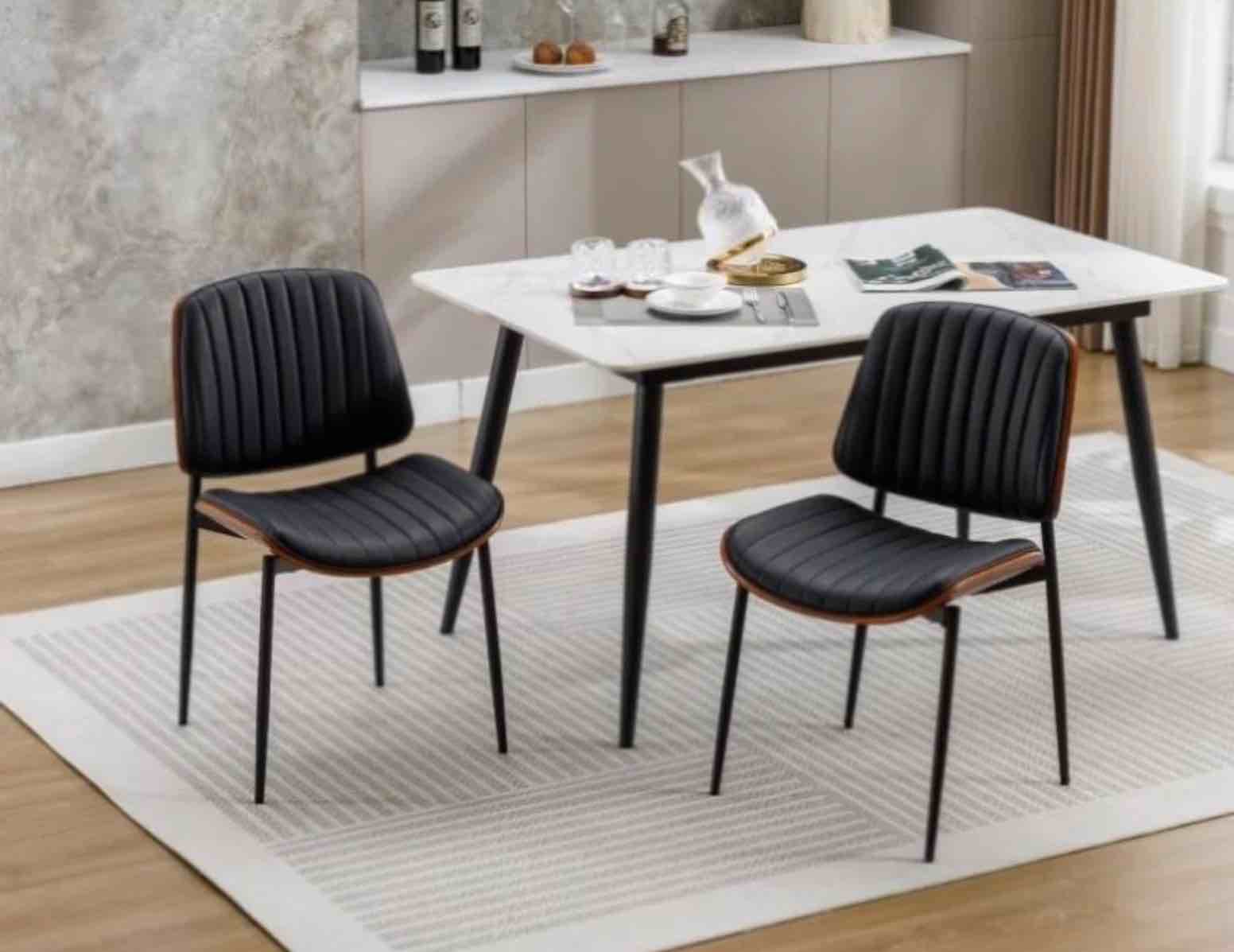 ZNTS YIJIAN Dining Chairs Set of 2 Mid Century Modern Retro Faux Leather Chair with Bentwood Upholstered W1622123547