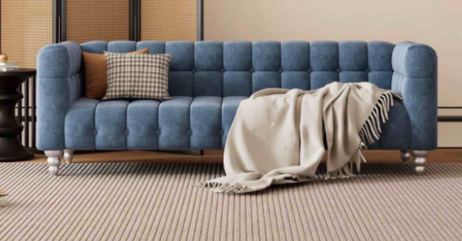 89" Velvet Accent Sofa 3 Seater Sleeper Sofa Couch with Solid Wood Legs Modern Upholstered Buttoned Tufted Loveseat Sofa for Living Room Bedroom Office, Blue