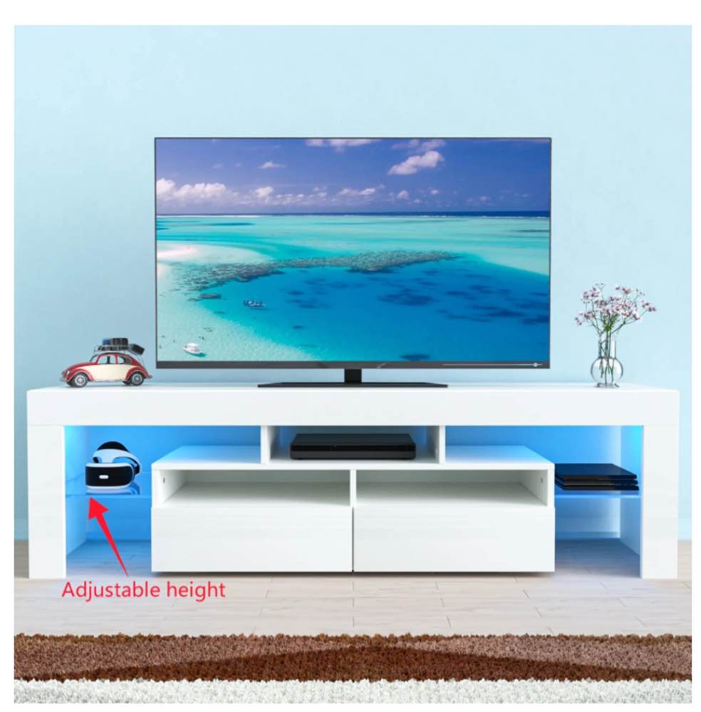 Uspeedy 70IN White TV Stand for 75/80 inch TV,Modern LED TV Stand for Living Room,High Gloss Entertainment Center with Storage Drawer,APP RGB Light,TV