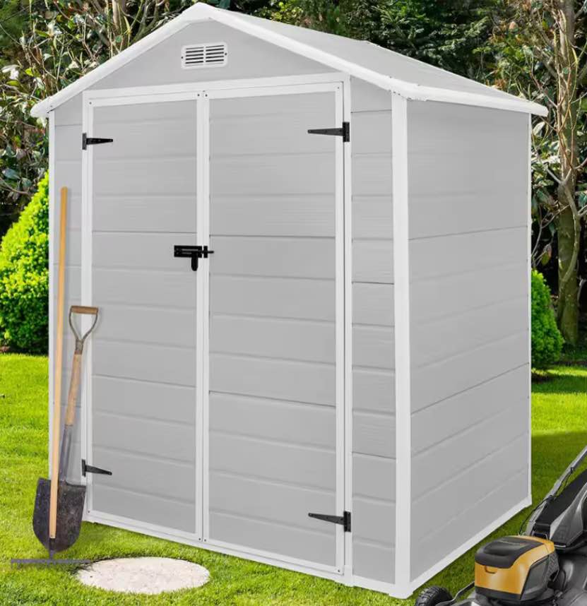 Gray 6 ft. W x 4 ft. D All-Weather Resin Patio Outdoor Plastic Storage Shed with Window & Reinforced Floor(24 sq. ft.)