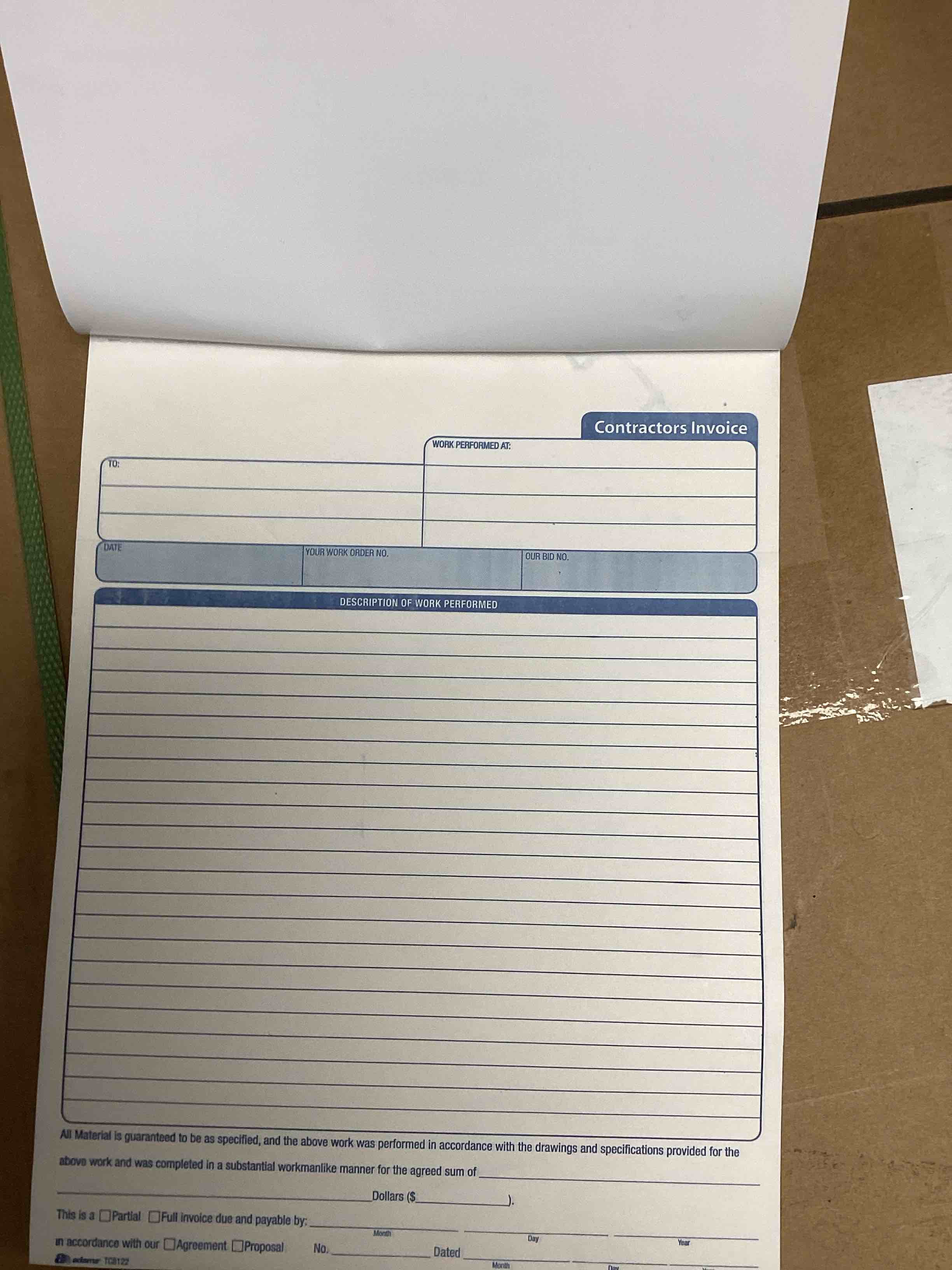 Adam’s contractor’s invoice 