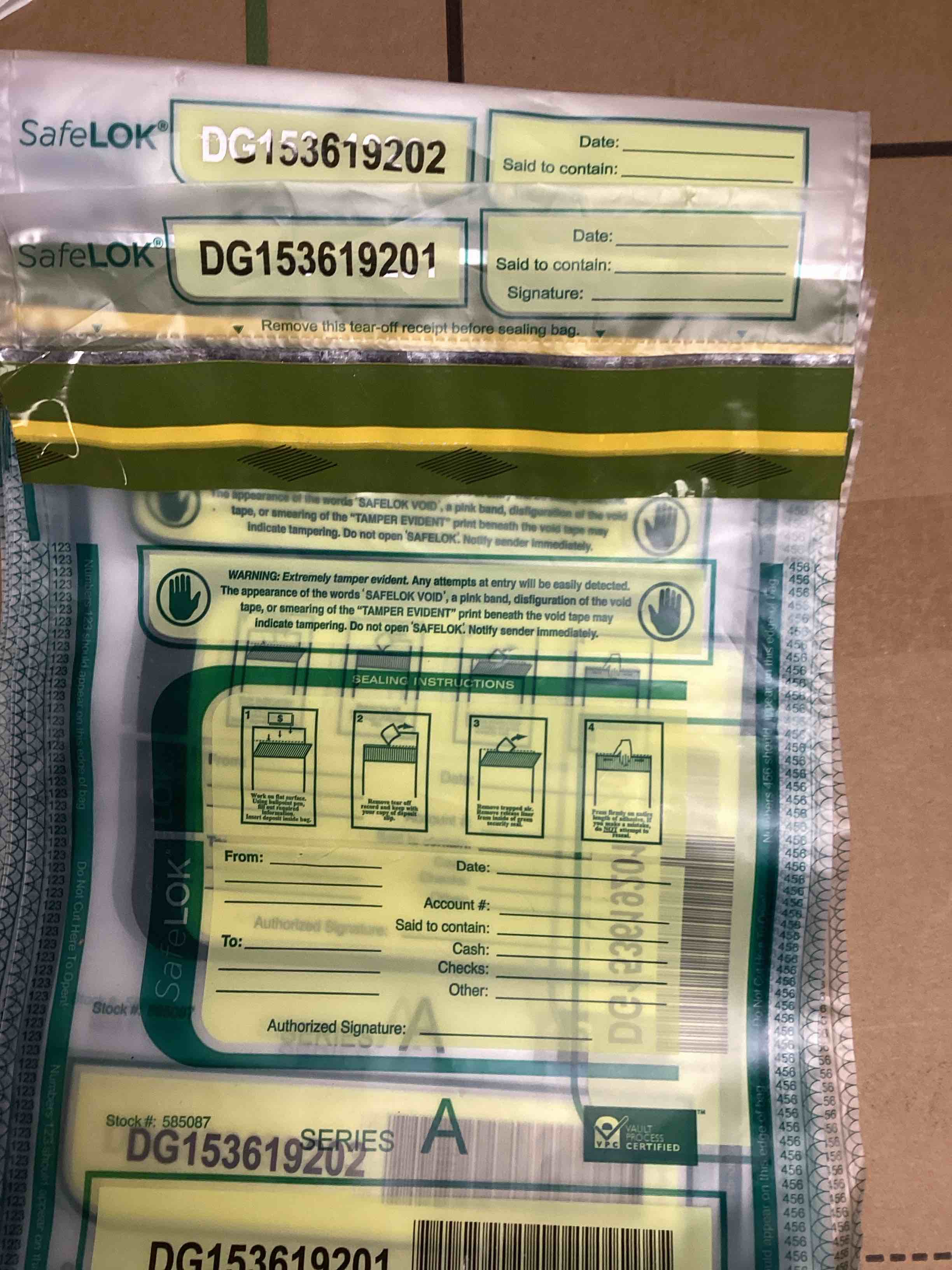 safeLOK money drop bags 