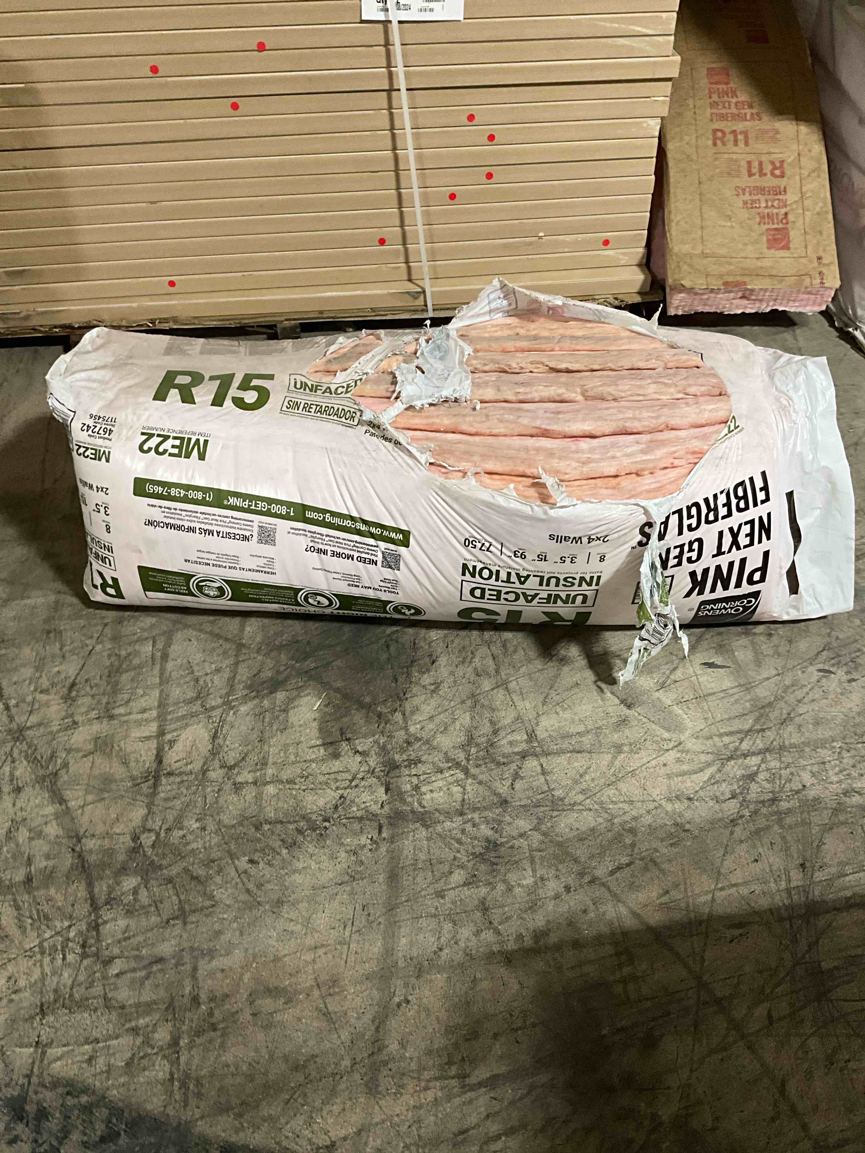 r15 unfaced insulation 3.5” thick 15” wide 93” long 77.5 sq ft