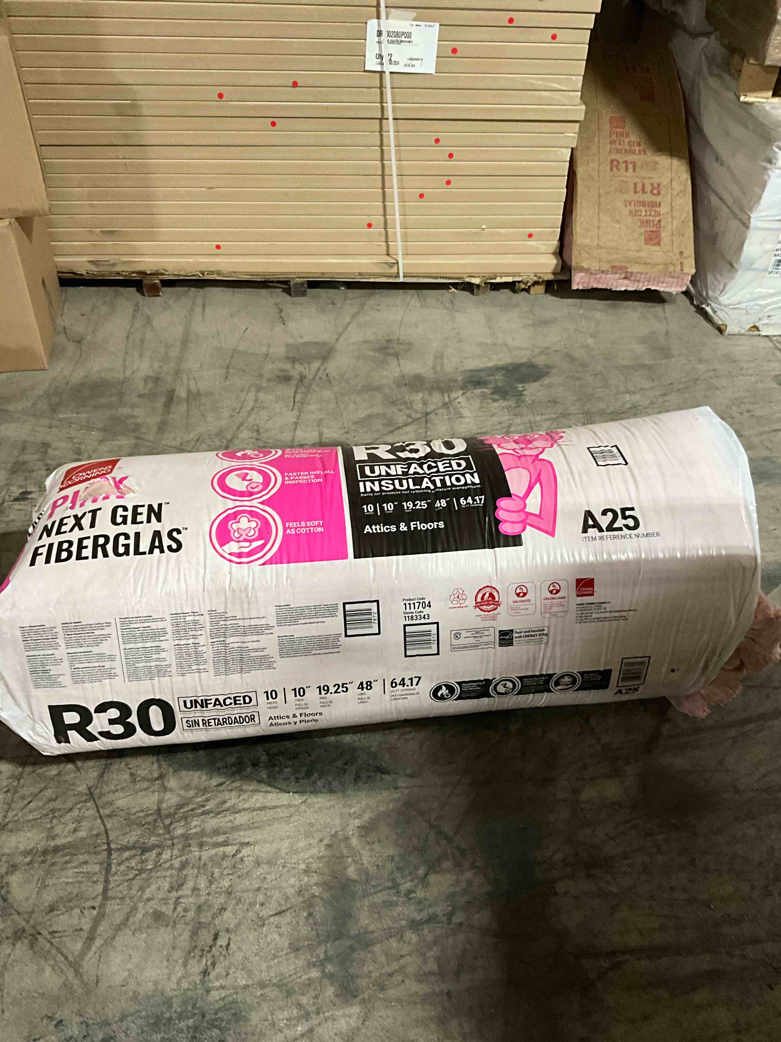 r30 unfaced insulation 10” thick 19.25” wide 48” long 64.17 sq ft