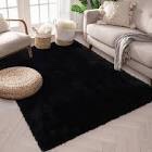 TJJYDAILY Area Rug Solid Color Light Indoor Ultra Soft Plush Rugs for Living Room, Non-Skid Nursery Faux Fur Rugs for Kids Room Home. Black