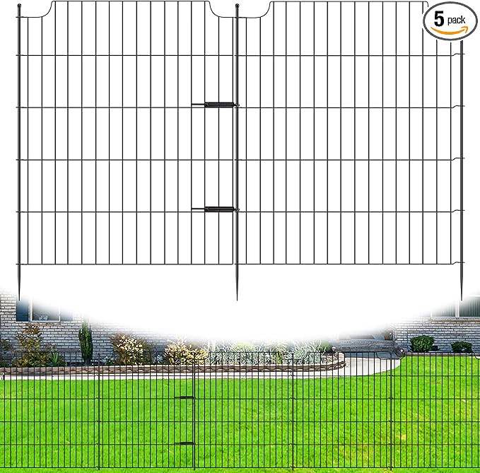 10 Panels No Dig Decorative Outdoor Garden Fence for Yard, 24 in(H) X 20 ft(L) Animal Barrier Fencing Rustproof Metal Wire Panel Border for Dog, Rabbits, and Patio Temporary Ground Stakes