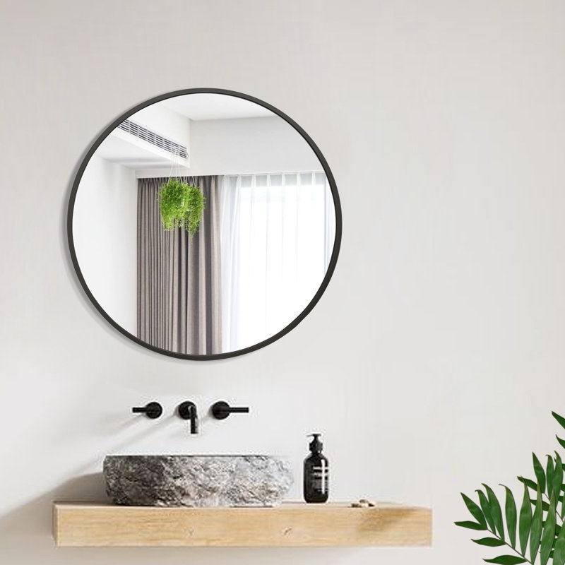 bhagwanaram aluminum 32 in. x 32 in. framed round bathroom mirror wall mounted vanity mirror by 17 stories