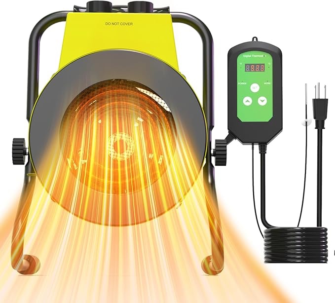 Greenhouse Heater Ye-10 Greenhouse Heater with Digtal Thermostat, Outdoor Patio Heater with Overheat Protection, Fast Heating, Portable Space Heater For Grow Tent, Outdoor, Greenhouse
