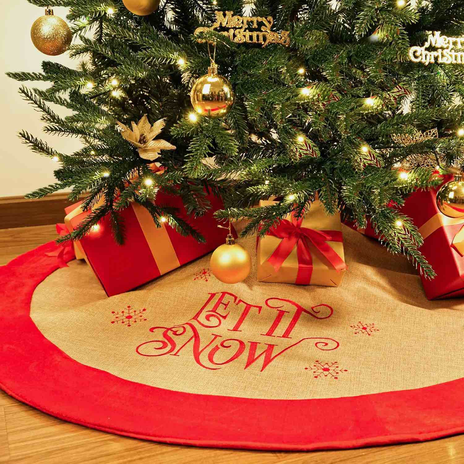 BALEINEHOME Christmas Tree Skirt Beige and Red ‘fur’