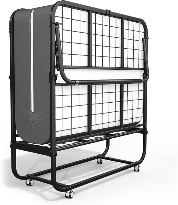 SPERTIKC Folding Bed with 5" Mattress, Roll Away Beds for Adults, Portable Foldable Bed, 75" x 31" Cot Size Fol on Wheels, Space Saving