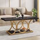 Faux marble coffee table with black metal legs