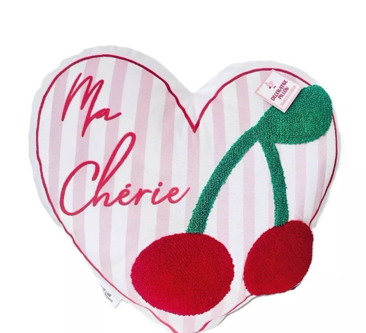Ma Cherie Textured Cherries & Heart Shaped Pink & White Accent Pillow (4 pieces)