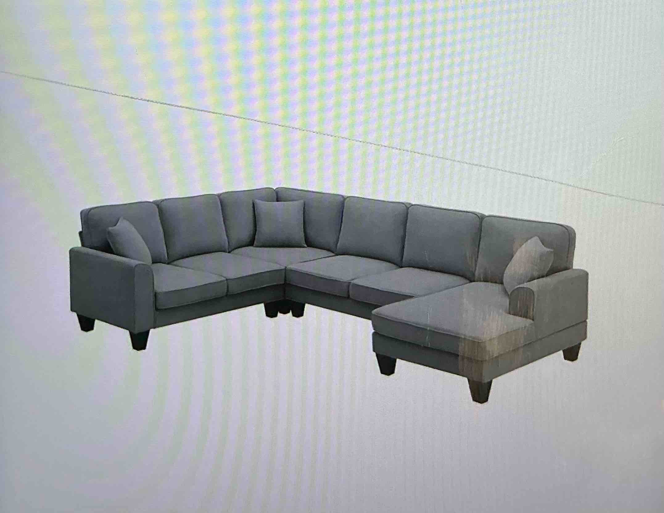 ( incomplete) (Two boxes to pick up ) 108-inch modular U-shaped sofa  With sofa for living room, modern 6-seater sofa for apartment, office, study, 3 pillows, dark gray