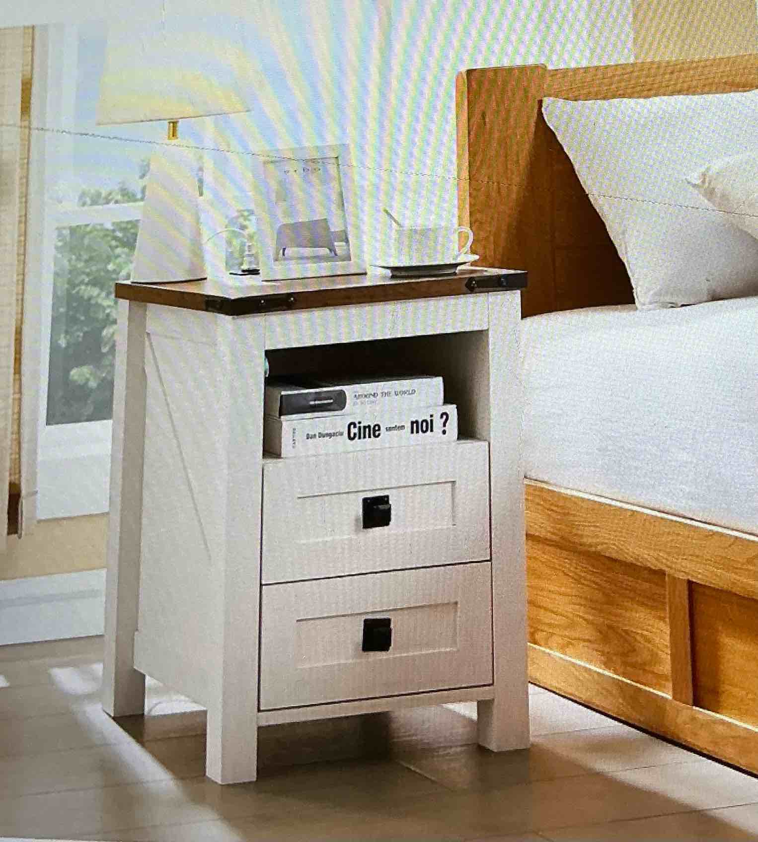 Drawer table, rustic wood, antique white (1 piece) 
