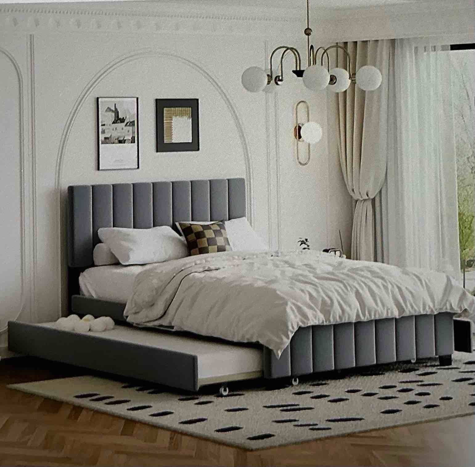 1 set of bed size queen color gray (2 boxes to pick up)