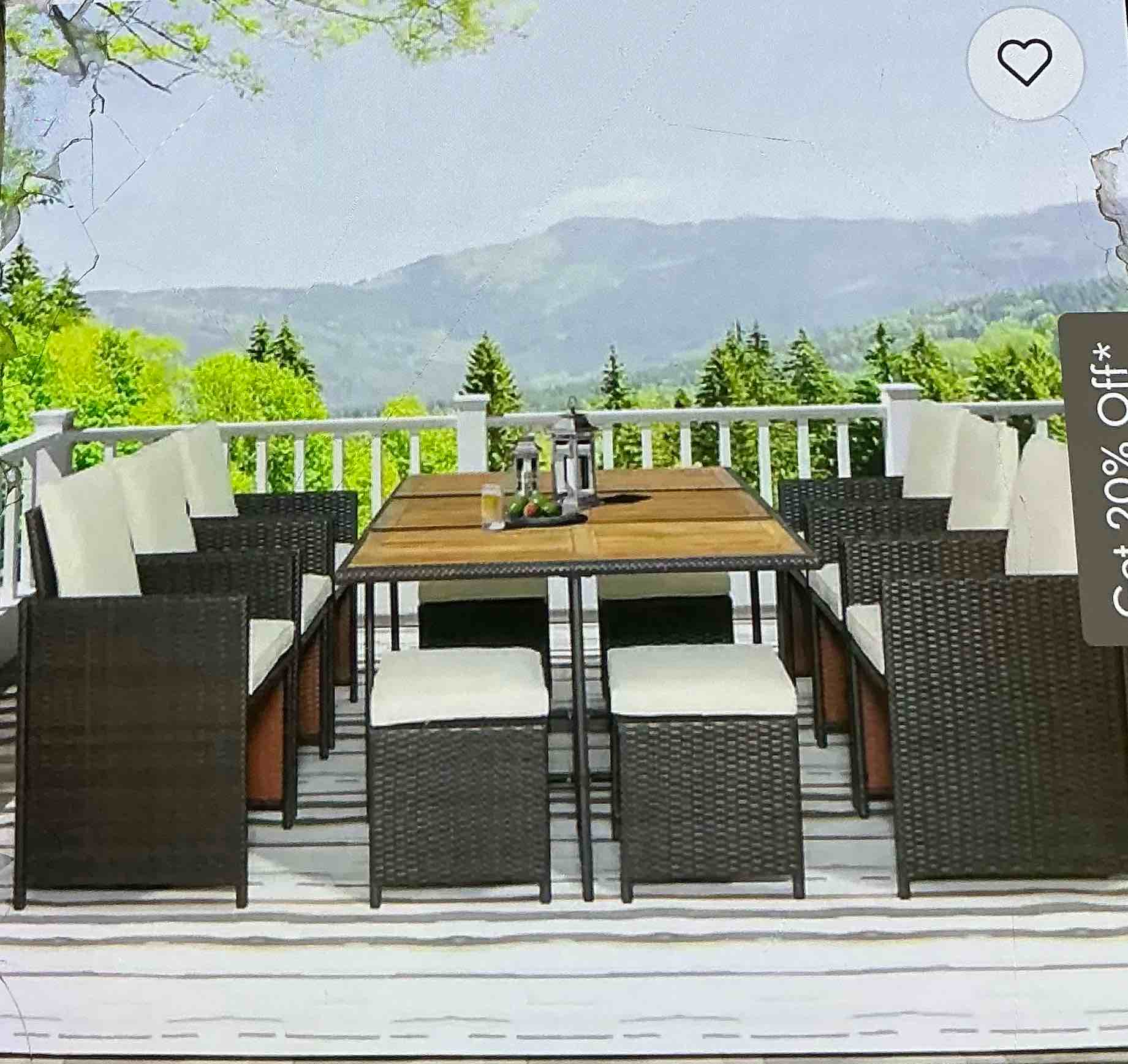 Patio Dining Table and Chairs Set, Acacia Wood and Rattan( 1 set Dining room, two boxes to pick up)