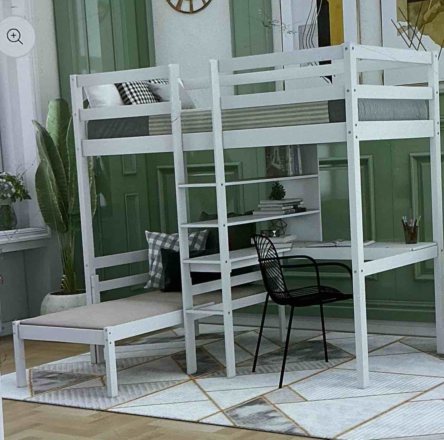 Convertible Loft Bed with L-Shape Desk, Twin Bunk Bed with Shelves and Ladder 2 boxes to pick up)