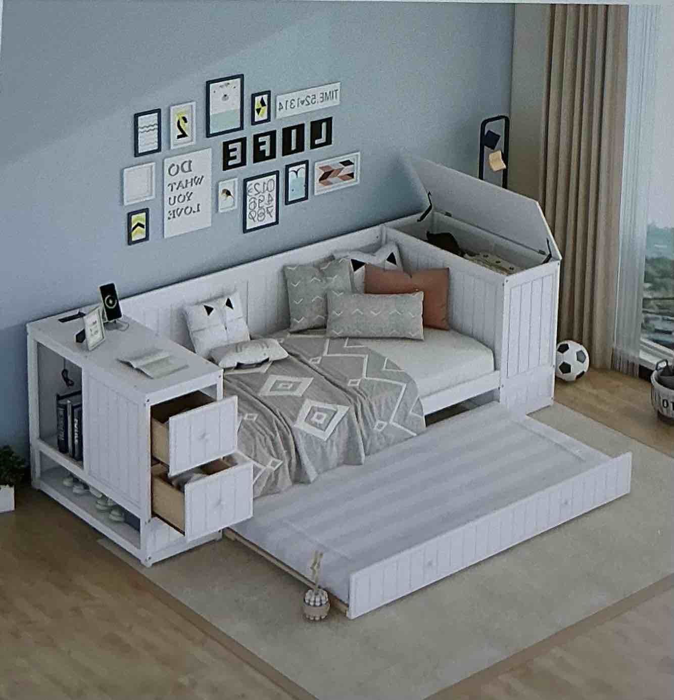 1 set of twin bed daybed trundle white color (2 boxes to pick up)