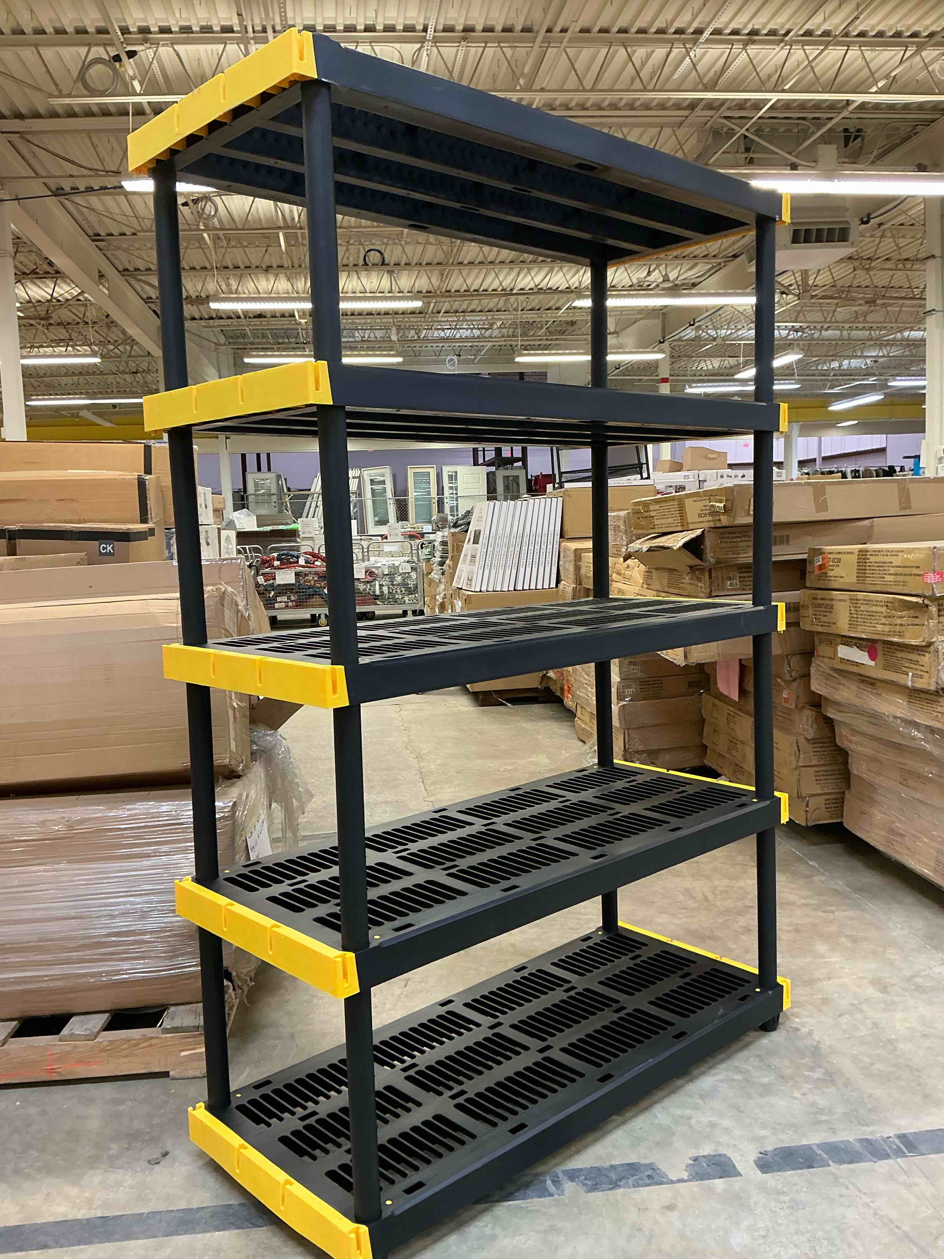 CX Black & Yellow®, 5-tier heavy-duty plastic storage shelf, 200 pounds/shelf (72 inches high x 48 inches wide x 20 inches deep), for organization