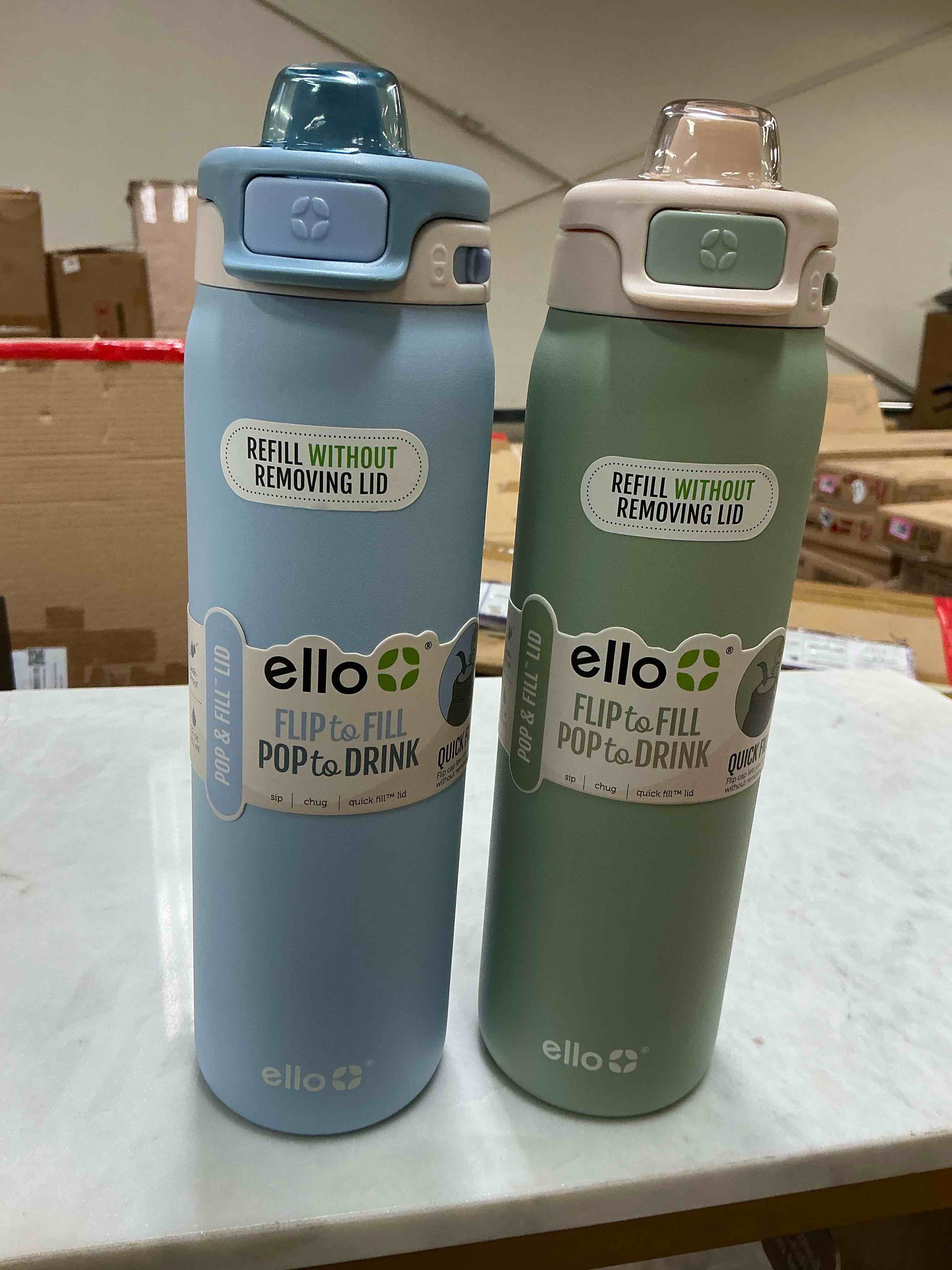 Ello Pop & Fill 22oz. Stainless Steel Water Bottle with Leak Proof Locking Lid, 2-Pack