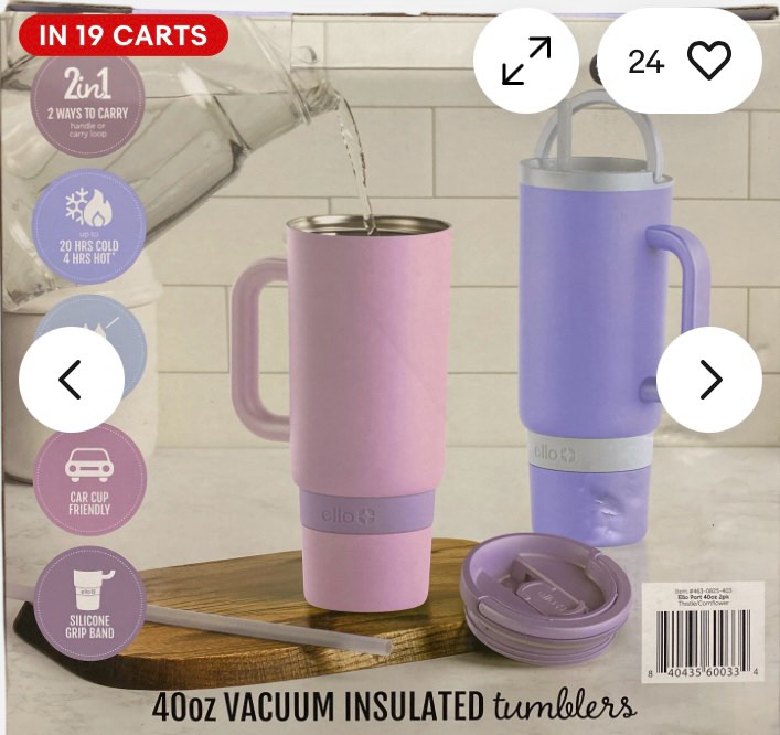 Ello Port 40-oz. Stainless Steel Leak-Proof Easy Clean Tumbler with Handle, 2pk