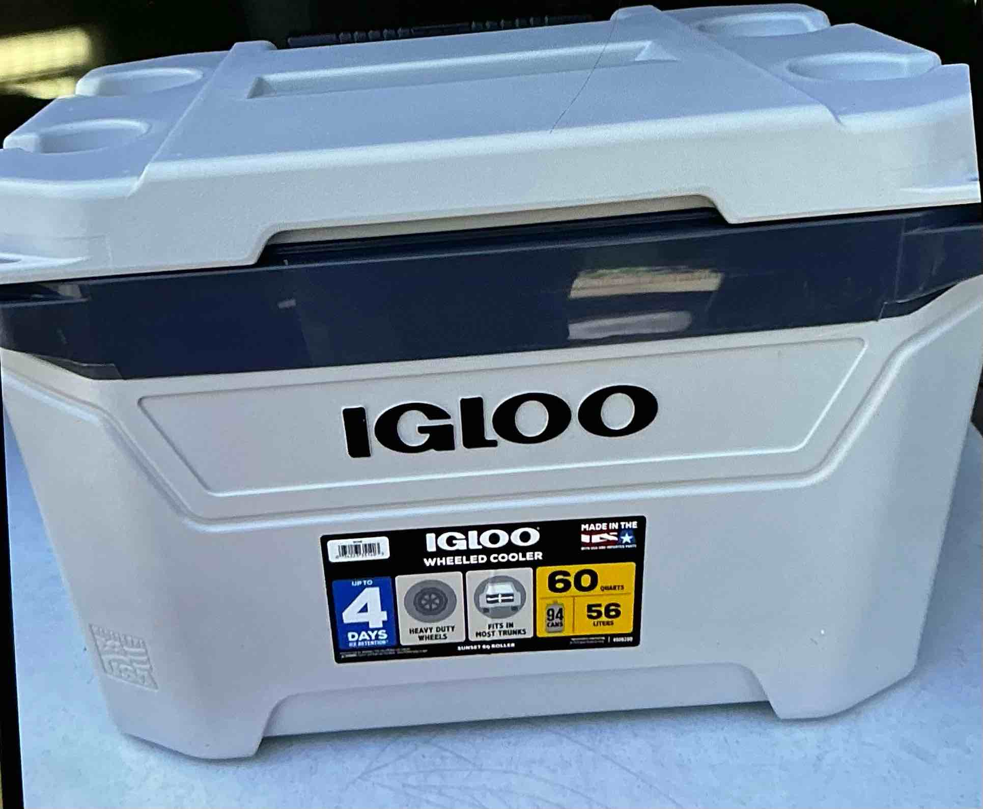 Igloo Bone White and Grey 60qt Sunset Rolling Cooler