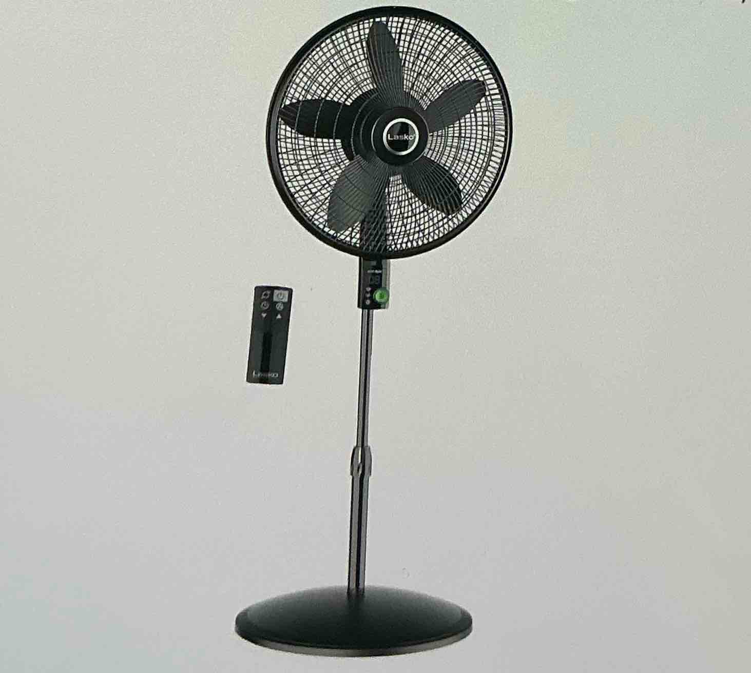 Lasko 18-inch EcoQuiet Oscillating Fan with Motor 12-speed DC with remote control, black, S18708, large