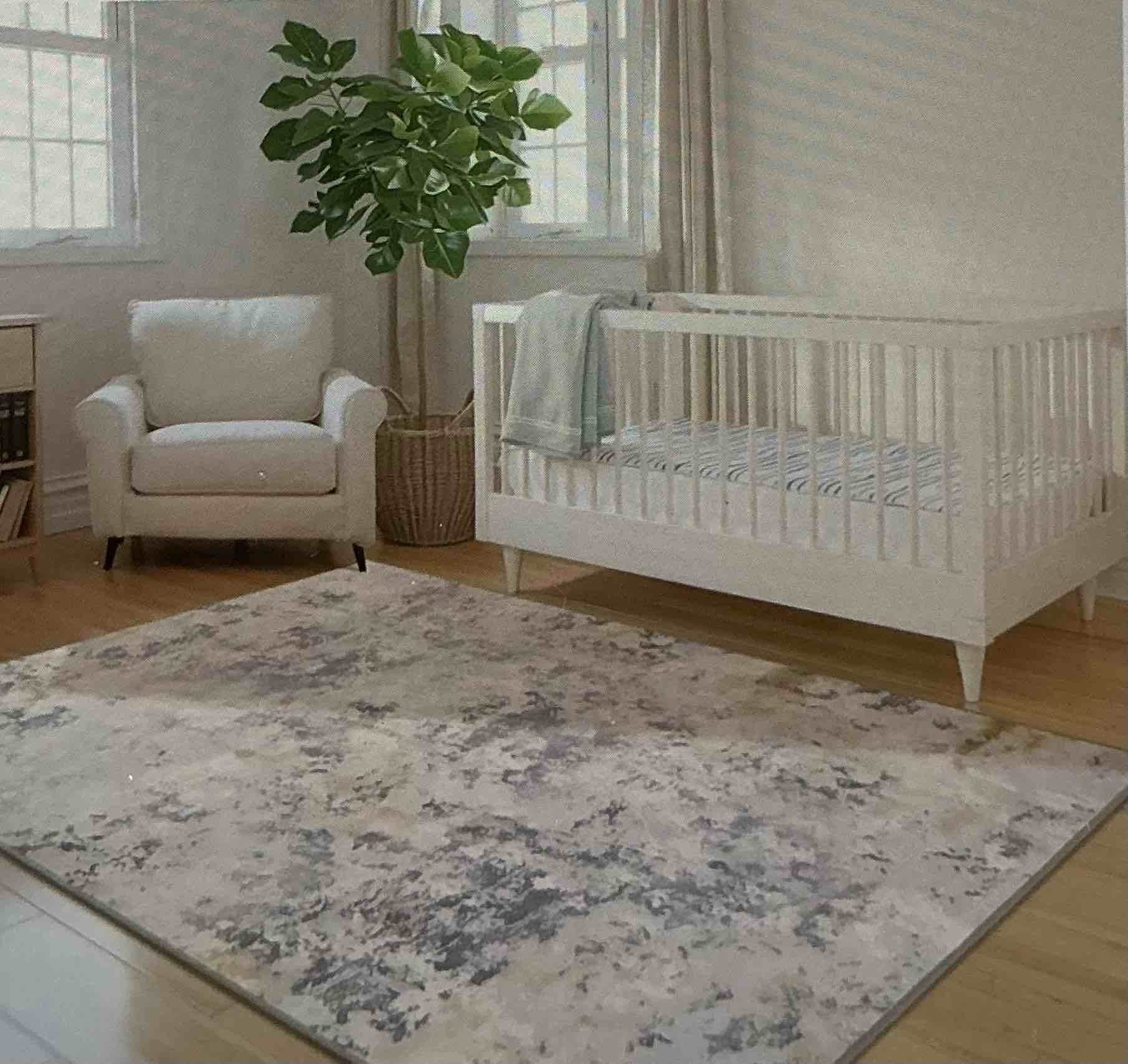 Carpet, 6x9 feet, gray color, washable, for living room, bedroom, non-slip, stain resistant, neutral low pile carpet for classroom, dining room