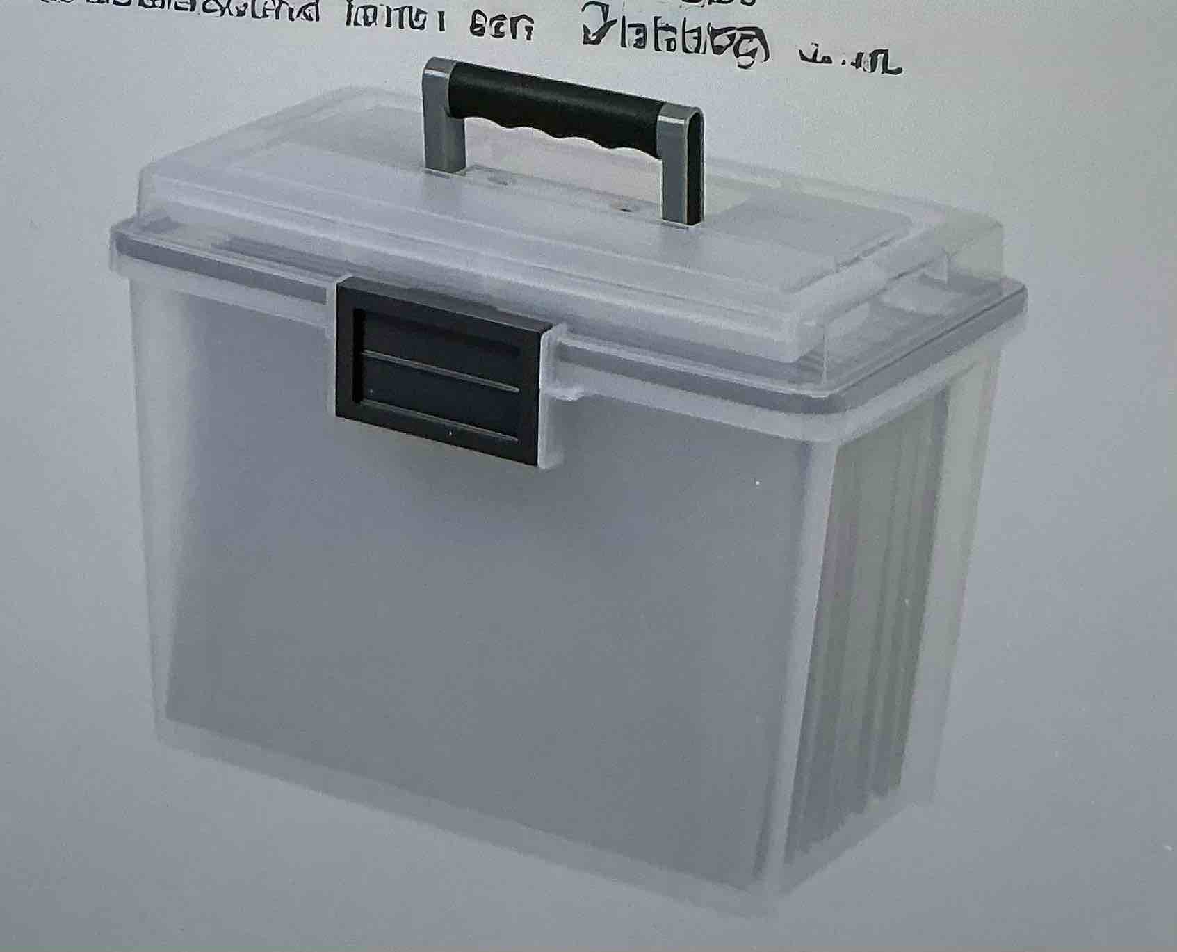 IRIS USA - 19-quart Letter Size Plastic Portable File Box with Organizer Lid, Seal and Secure Closure Buckles, Transparent with Black Buckle, 1 Pack