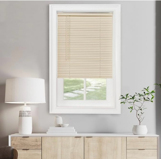 Cordless Light Filtering Mini Blind - 31 Inch Width, 64 Inch Length, 1" Slat Size - Alabaster - Cordless GII Morningstar Horizontal Windows Blinds for Interior by Achim Home Decor