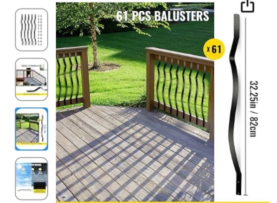 26 Pack Metal Deck Balusters,32.25"x1" Wave Arc Deck Spindles, Baroque Silhouette Wrought Style Baluster for Outdoor Stair Deck Porch 3562