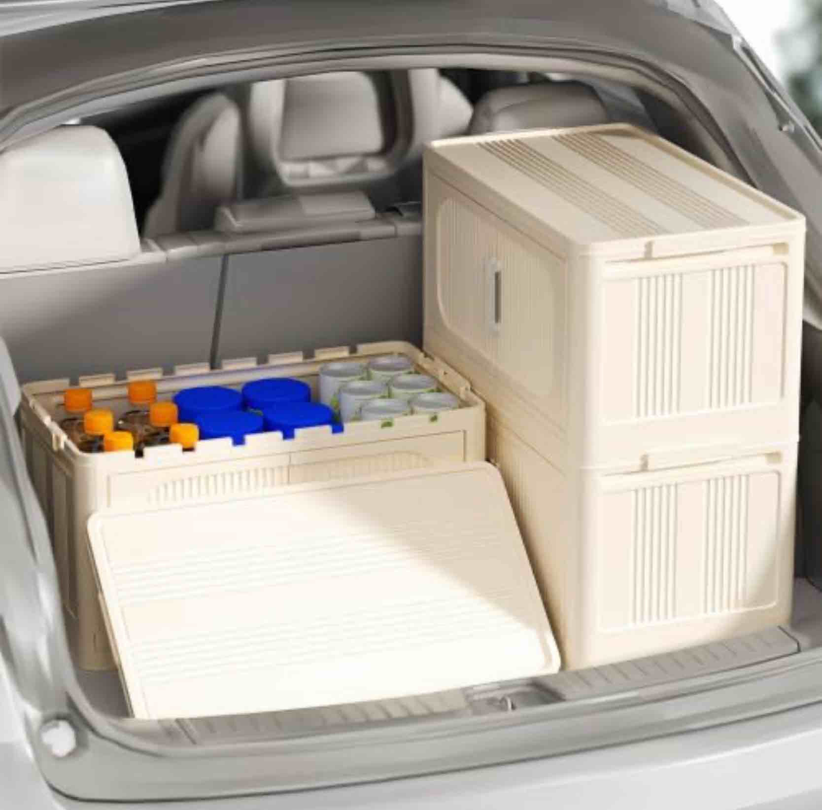 27.95x16.14x12.20" Folding Storage Cabinet,5 Tiers,Collapsible Storage Bins with Magnetic Door, Plastic Storage Cabinet with Wheels, Closet Organizers and Storage Containers( Cream)