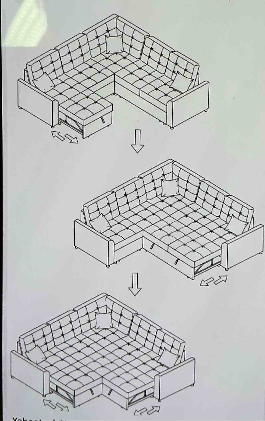 L-shaped sofa bed (color blue) sofa complete (4 boxes to pick up)