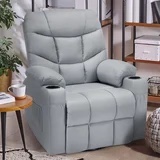 Danrelax Fabric Massage Recliner Chair, Ergonomic Lounge, Vibrating, Reclining, Heating, 360 Degrees swivel, Rocking, Gray